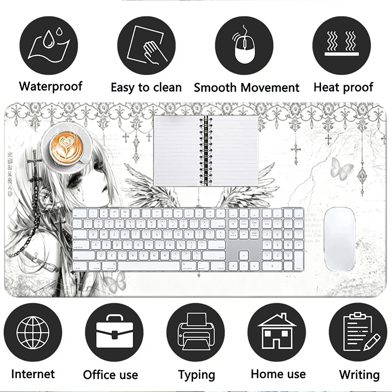 レザーマウスパッド黒白アニメ美学エンジェルガールマウスパッド - Gaming Accessories Keyboards のレビューと価格